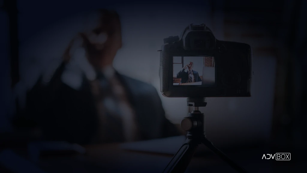 advogado em frente à camera e o direito da imagem
