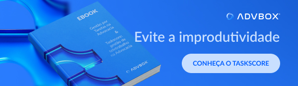 Imagem baixar ebook da ADVBOX sobre como evitar a improdutividade com taskscore com livro com capa azul