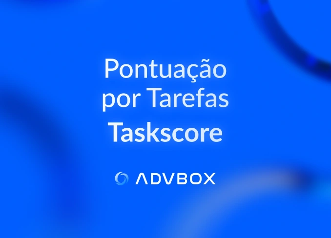 Imagem de capa da categoria Pontuação por Tarefas (Taskscore) do blog ADVBOX, com fundo azul em degradê e o logotipo da ADVBOX em destaque.